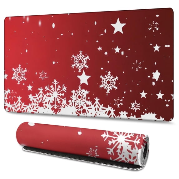 Long Mouse Pads for Desk,Red Christmas Snowflake Pattern Desk Mats on Top Of Desks, Desk Mouse Pad Extra Large with 3mm Non-Slip Base and Stitched Edge for Gaming,Office,Work,Home 47.3x23.6in