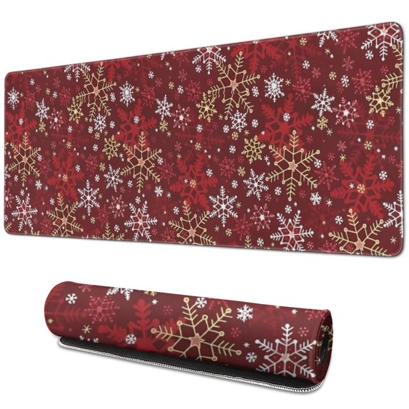 Long Mouse Pads for Desk,Red Christmas Snowflake Pattern Desk Mats on Top Of Desks, Desk Mouse Pad Extra Large with 3mm Non-Slip Base and Stitched Edge for Gaming,Office,Work,Home 31.5x11.8in