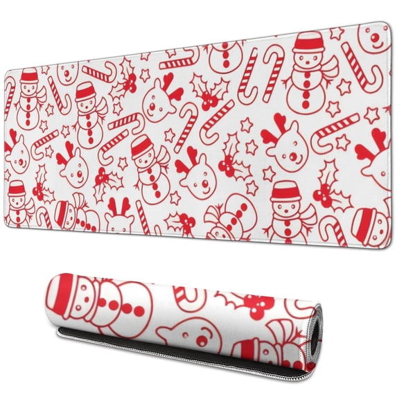 Long Mouse Pads for Desk,Red Christmas Snowman Pattern Desk Mats on Top Of Desks, Desk Mouse Pad Extra Large with 3mm Non-Slip Base and Stitched Edge for Gaming,Office,Work,Home 31.5x11.8in