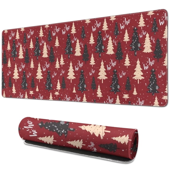 Long Mouse Pads for Desk,Red Christmas Tree Pattern Desk Mats on Top Of Desks, Desk Mouse Pad Extra Large with 3mm Non-Slip Base and Stitched Edge for Gaming,Office,Work,Home 31.5x11.8in
