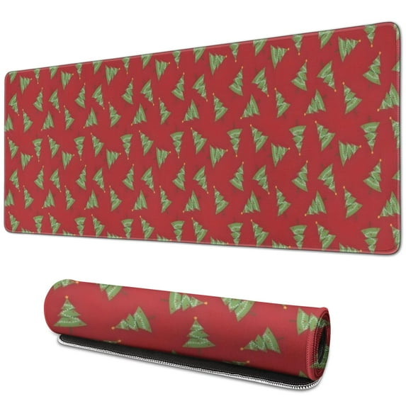 Long Mouse Pads for Desk,Red Christmas Tree Pattern Desk Mats on Top Of Desks, Desk Mouse Pad Extra Large with 3mm Non-Slip Base and Stitched Edge for Gaming,Office,Work,Home 31.5x11.8in