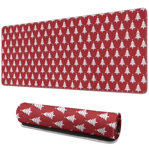 Long Mouse Pads for Desk,Red Christmas Tree Pattern Desk Mats on Top Of Desks, Desk Mouse Pad Extra Large with 3mm Non-Slip Base and Stitched Edge for Gaming,Office,Work,Home 31.5x11.8in