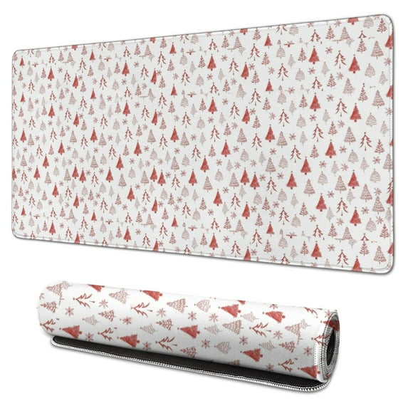 Long Mouse Pads for Desk,Red Christmas Tree Pattern Desk Mats on Top Of Desks, Desk Mouse Pad Extra Large with 3mm Non-Slip Base and Stitched Edge for Gaming,Office,Work,Home 31.5x15.7in
