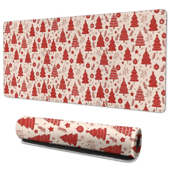 Long Mouse Pads for Desk,Red Christmas Tree Pattern Desk Mats on Top Of Desks, Desk Mouse Pad Extra Large with 3mm Non-Slip Base and Stitched Edge for Gaming,Office,Work,Home 35.4x15.7in
