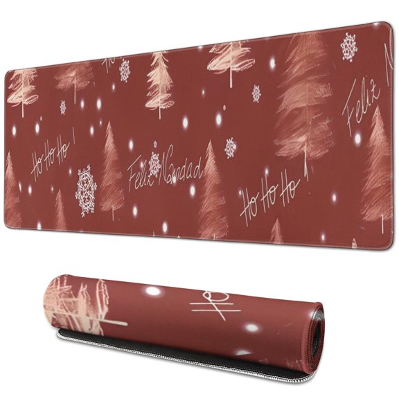 Long Mouse Pads for Desk,Red Christmas Tree Pattern Desk Mats on Top Of Desks, Desk Mouse Pad Extra Large with 3mm Non-Slip Base and Stitched Edge for Gaming,Office,Work,Home 31.5x11.8in