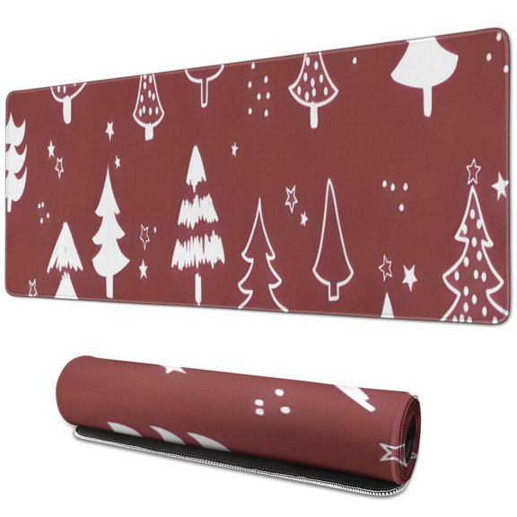 Long Mouse Pads for Desk,Red Christmas Tree and Star Pattern Desk Mats on Top Of Desks, Desk Mouse Pad Extra Large with 3mm Non-Slip Base and Stitched Edge for Gaming,Office,Work,Home 31.5x11.8in