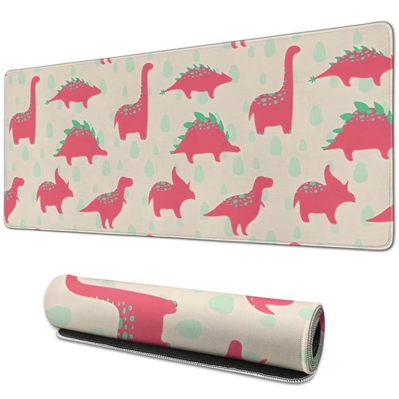 Long Mouse Pads for Desk,Red Dinosaur Silhouette Pattern Desk Mats on Top Of Desks, Desk Mouse Pad Extra Large with 3mm Non-Slip Base and Stitched Edge for Gaming,Office,Work,Home 31.5"x11.8"