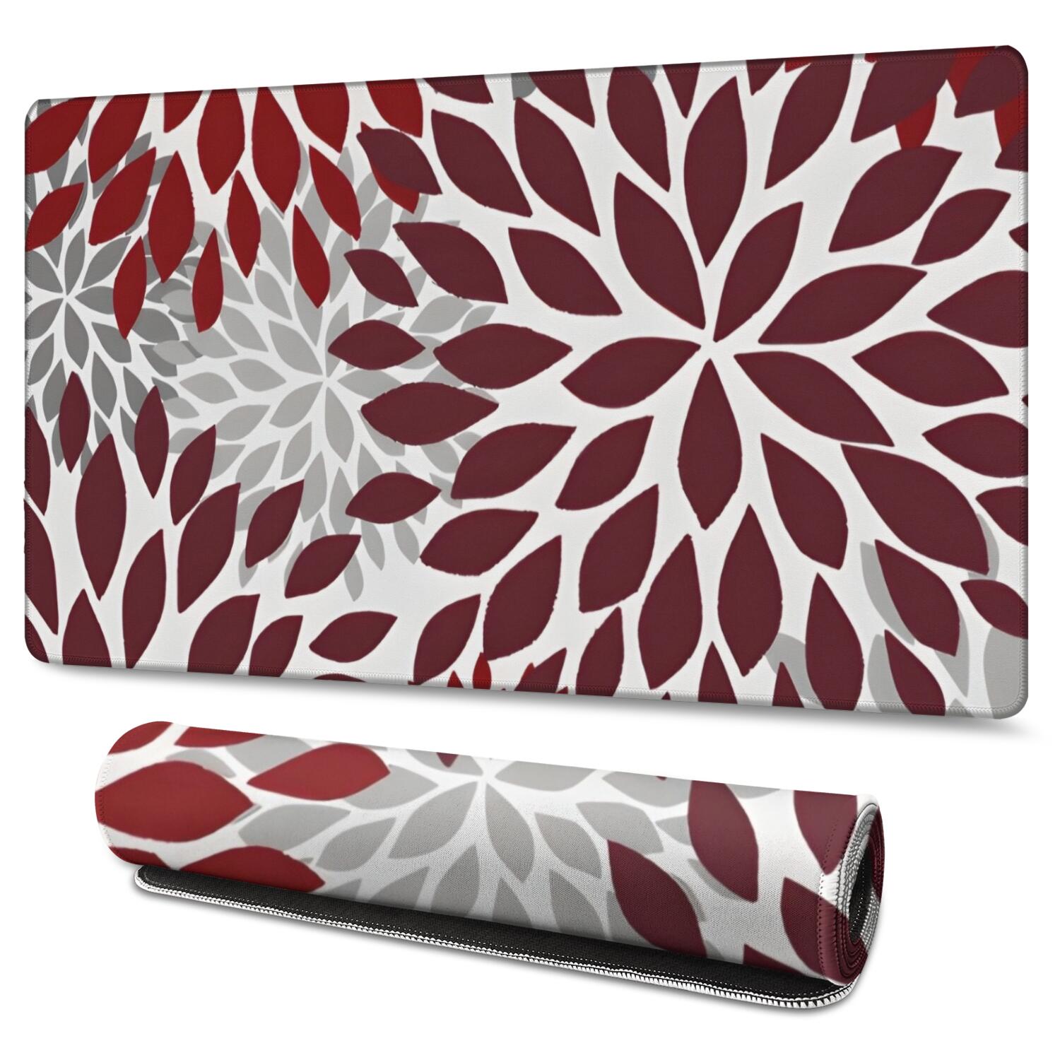 Long Mouse Pads for Desk,Red Floral and Petal Pattern Desk Mats on Top Of Desks, Desk Mouse Pad Extra Large with 3mm Non-Slip Base and Stitched Edge for Gaming,Office,Work,Home 47.3"x23.6"
