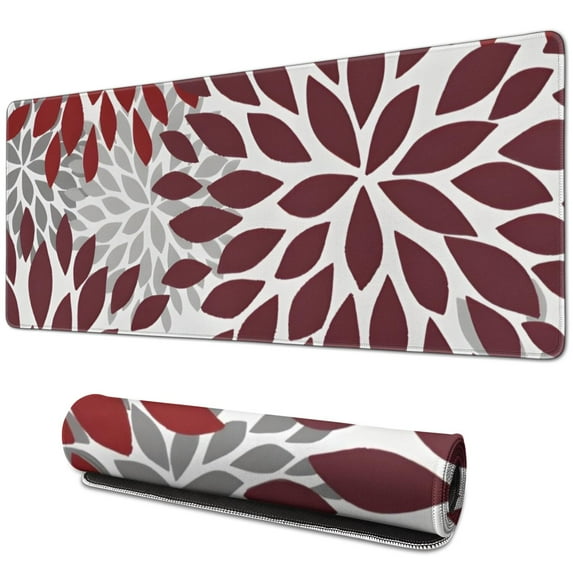 Long Mouse Pads for Desk,Red Floral and Petal Pattern Desk Mats on Top Of Desks, Desk Mouse Pad Extra Large with 3mm Non-Slip Base and Stitched Edge for Gaming,Office,Work,Home 31.5"x11.8"