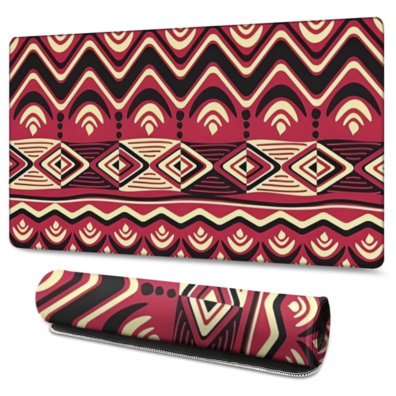 Long Mouse Pads for Desk,Red Geometric Striped Pattern Desk Mats on Top Of Desks, Desk Mouse Pad Extra Large with 3mm Non-Slip Base and Stitched Edge for Gaming,Office,Work,Home 47.3"x23.6"