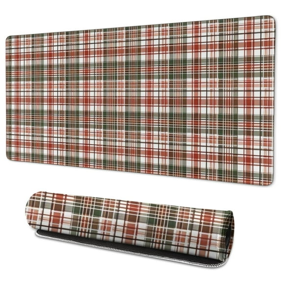 Long Mouse Pads for Desk,Red and Green Christmas Plaid Pattern Desk Mats on Top Of Desks, Desk Mouse Pad Extra Large with 3mm Non-Slip Base and Stitched Edge for Gaming,Office,Work,Home 35.4x15.7in