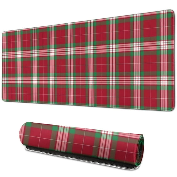 Long Mouse Pads for Desk,Red and Green Christmas Plaid Pattern Desk Mats on Top Of Desks, Desk Mouse Pad Extra Large with 3mm Non-Slip Base and Stitched Edge for Gaming,Office,Work,Home 31.5x11.8in