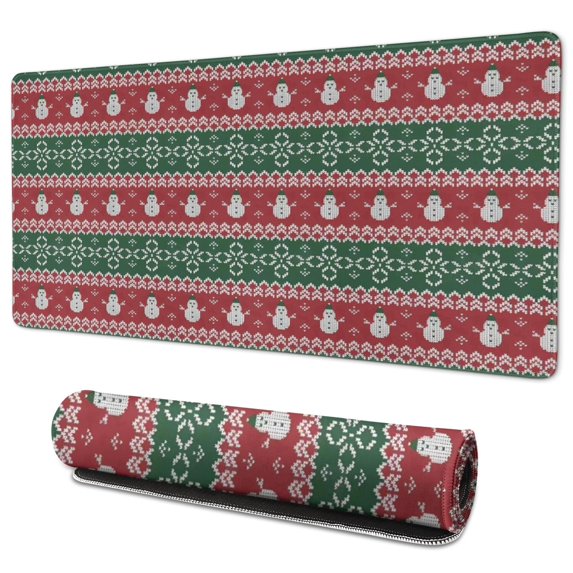 Long Mouse Pads for Desk,Red and Green Christmas Snowman Pattern Desk Mats on Top Of Desks, Desk Mouse Pad Extra Large with 3mm Non-Slip Base and Stitched Edge for Gaming,Office,Work,Home 35.4x15.7in