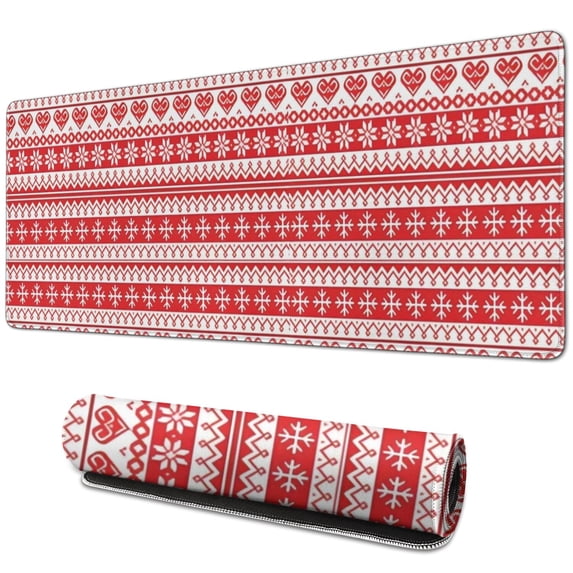 Long Mouse Pads for Desk,Red and White Christmas Pattern Desk Mats on Top Of Desks, Desk Mouse Pad Extra Large with 3mm Non-Slip Base and Stitched Edge for Gaming,Office,Work,Home 31.5x11.8in
