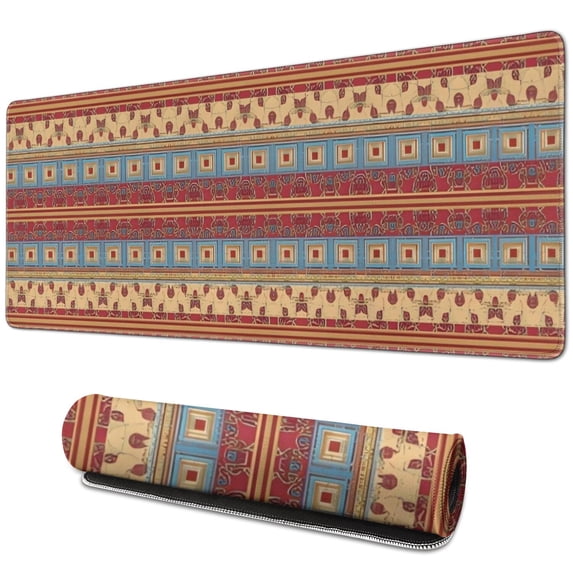 Long Mouse Pads for Desk,Red and Yellow Geometric Striped Pattern Desk Mats on Top Of Desks, Desk Mouse Pad Extra Large with 3mm Non-Slip Base and Stitched Edge for Gaming,Office,Work,Home 31.5"x11.8"