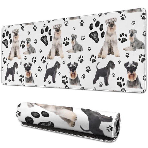 Long Mouse Pads for Desk,Schnauzer Dog and Footprints Desk Mats on Top Of Desks, Desk Mouse Pad Extra Large with 3mm Non-Slip Base and Stitched Edge for Gaming,Office,Work,Home 31.5"x11.8"