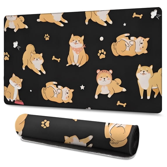 Long Mouse Pads for Desk,Shiba Inu Desk Mats on Top Of Desks, Desk Mouse Pad Extra Large with 3mm Non-Slip Base and Stitched Edge for Gaming,Office,Work,Home 47.3"x23.6"