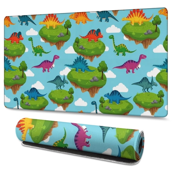 Long Mouse Pads for Desk,Sky Blue Floating Island Dinosaurs Desk Mats on Top Of Desks, Desk Mouse Pad Extra Large with 3mm Non-Slip Base and Stitched Edge for Gaming,Work,Home 47.3"x23.6"