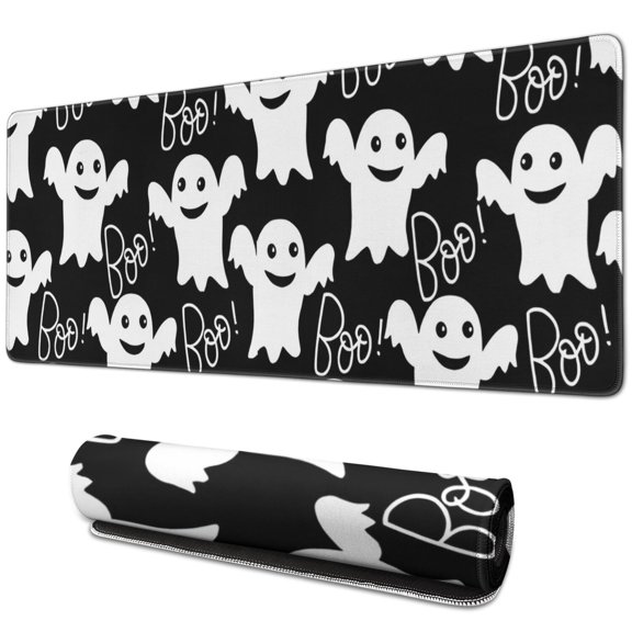 Long Mouse Pads for Desk,Smiling Ghosts Halloween Pattern Desk Mats on Top Of Desks, Desk Mouse Pad Extra Large with 3mm Non-Slip Base and Stitched Edge for Gaming,Office,Work,Home 31.5x11.8in
