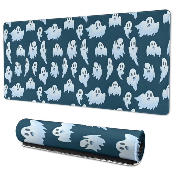 Long Mouse Pads for Desk,Smiling Ghosts Halloween Pattern Desk Mats on Top Of Desks, Desk Mouse Pad Extra Large with 3mm Non-Slip Base and Stitched Edge for Gaming,Office,Work,Home 35.4x15.7in