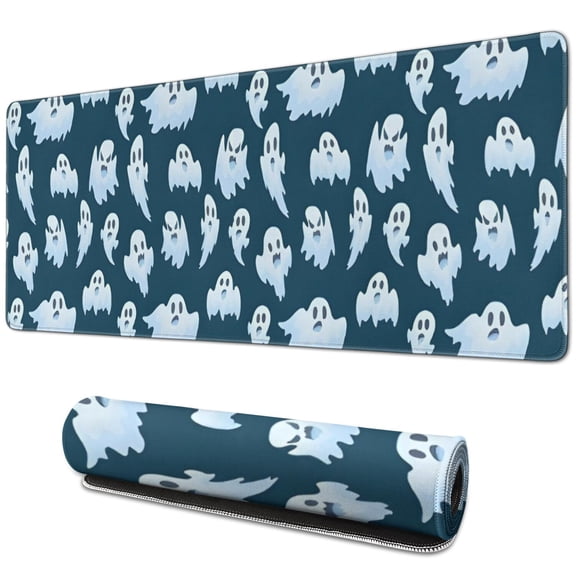 Long Mouse Pads for Desk,Smiling Ghosts Halloween Pattern Desk Mats on Top Of Desks, Desk Mouse Pad Extra Large with 3mm Non-Slip Base and Stitched Edge for Gaming,Office,Work,Home 31.5x11.8in
