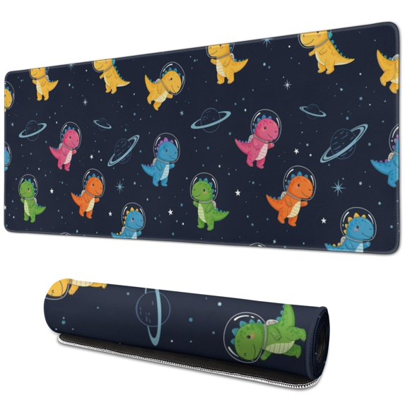 Long Mouse Pads for Desk,Space Dinosaur Pattern Desk Mats on Top Of Desks, Desk Mouse Pad Extra Large with 3mm Non-Slip Base and Stitched Edge for Gaming,Office,Work,Home 31.5"x11.8"