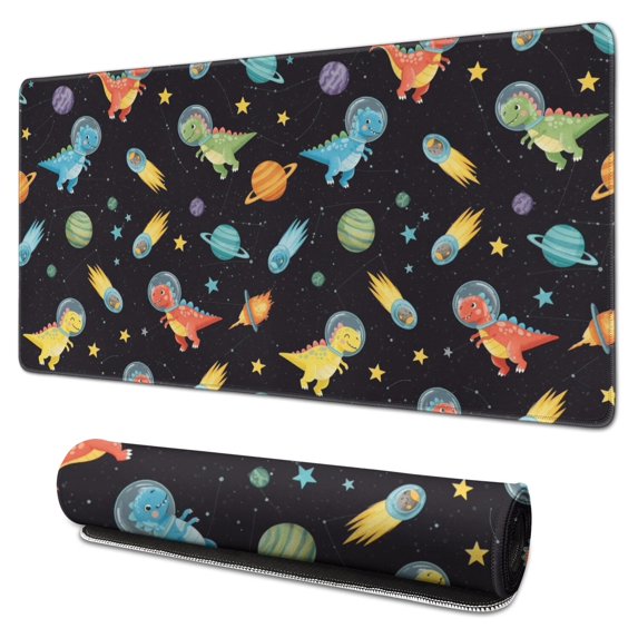 Long Mouse Pads for Desk,Space Dinosaur Pattern Desk Mats on Top Of Desks, Desk Mouse Pad Extra Large with 3mm Non-Slip Base and Stitched Edge for Gaming,Office,Work,Home 31.5"x15.7"