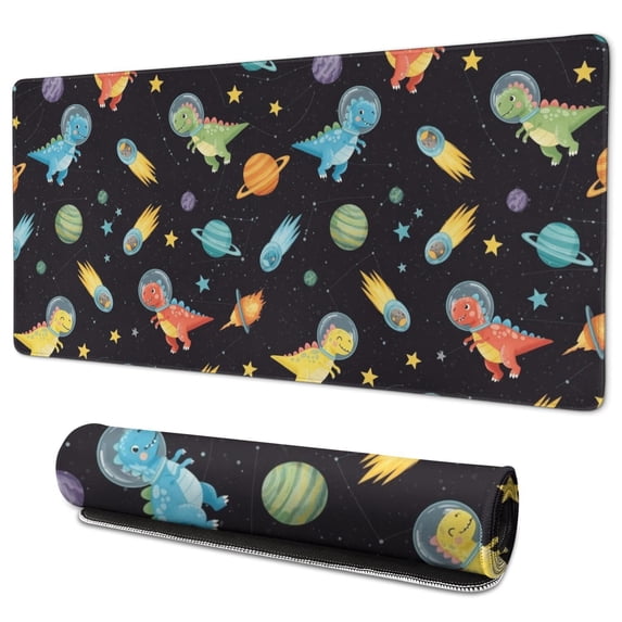 Long Mouse Pads for Desk,Space Dinosaur Pattern Desk Mats on Top Of Desks, Desk Mouse Pad Extra Large with 3mm Non-Slip Base and Stitched Edge for Gaming,Office,Work,Home 35.4"x15.7"