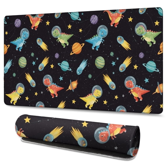 Long Mouse Pads for Desk,Space Dinosaur Pattern Desk Mats on Top Of Desks, Desk Mouse Pad Extra Large with 3mm Non-Slip Base and Stitched Edge for Gaming,Office,Work,Home 47.3"x23.6"