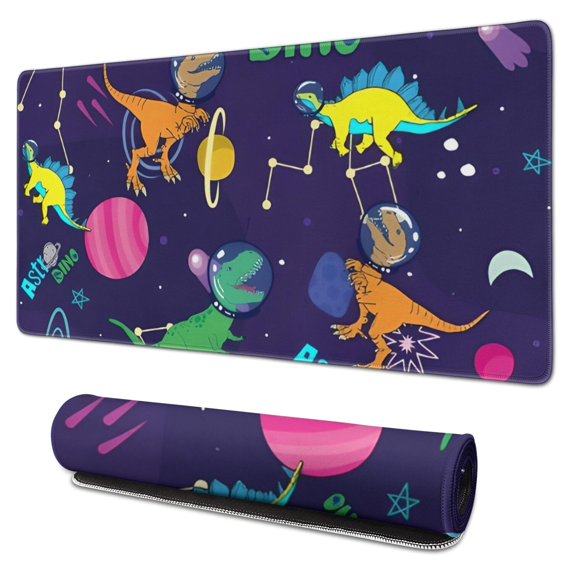 Long Mouse Pads for Desk,Space Dinosaurs Astr Dino Pattern Desk Mats on Top Of Desks, Desk Mouse Pad Extra Large with 3mm Non-Slip Base and Stitched Edge for Gaming,Office,Work,Home 31.5"x15.7"
