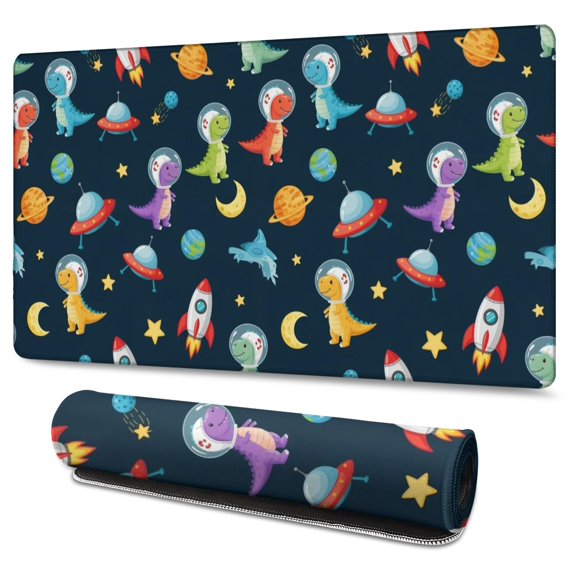 Long Mouse Pads for Desk,Space Dinosaurs Rockets Planets Desk Mats on Top Of Desks, Desk Mouse Pad Extra Large with 3mm Non-Slip Base and Stitched Edge for Gaming,Office,Work,Home 47.3"x23.6"