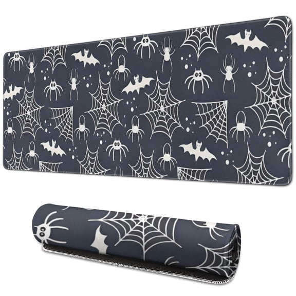 Long Mouse Pads for Desk,Spider Web Bats Halloween Pattern Desk Mats on Top Of Desks, Desk Mouse Pad Extra Large with 3mm Non-Slip Base and Stitched Edge for Gaming,Office,Work,Home 31.5x11.8in