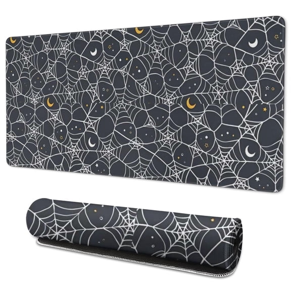 Long Mouse Pads for Desk,Spider Web Halloween Desk Mats on Top Of Desks, Desk Mouse Pad Extra Large with 3mm Non-Slip Base and Stitched Edge for Gaming,Work,Home 35.4x15.7in