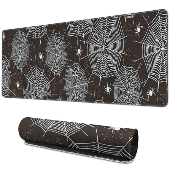 Long Mouse Pads for Desk,Spider Web and Spiders Halloween Pattern Desk Mats on Top Of Desks, Desk Mouse Pad Extra Large with 3mm Non-Slip Base and Stitched Edge for Gaming,Office,Work,Home 31.5x11.8in