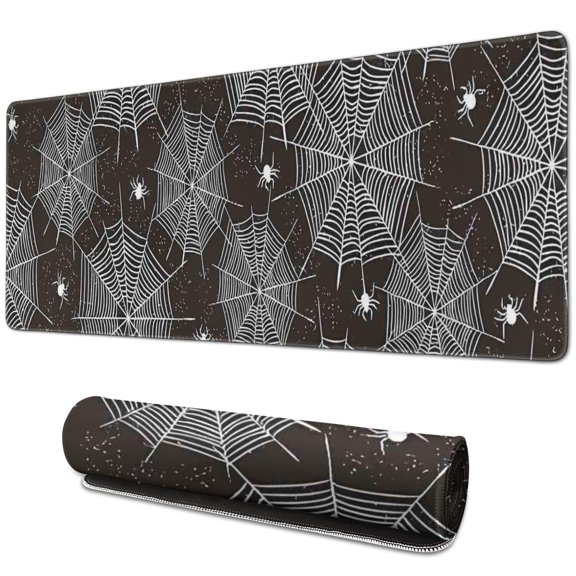 Long Mouse Pads for Desk,Spider Web and Spiders Halloween Pattern Desk Mats on Top Of Desks, Desk Mouse Pad Extra Large with 3mm Non-Slip Base and Stitched Edge for Gaming,Office,Work,Home 31.5x11.8in