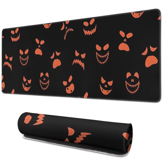 Long Mouse Pads for Desk,Spooky Pumpkin Faces Halloween Pattern Desk Mats on Top Of Desks, Desk Mouse Pad Extra Large with 3mm Non-Slip Base and Stitched Edge for Gaming,Office,Work,Home 31.5x11.8in