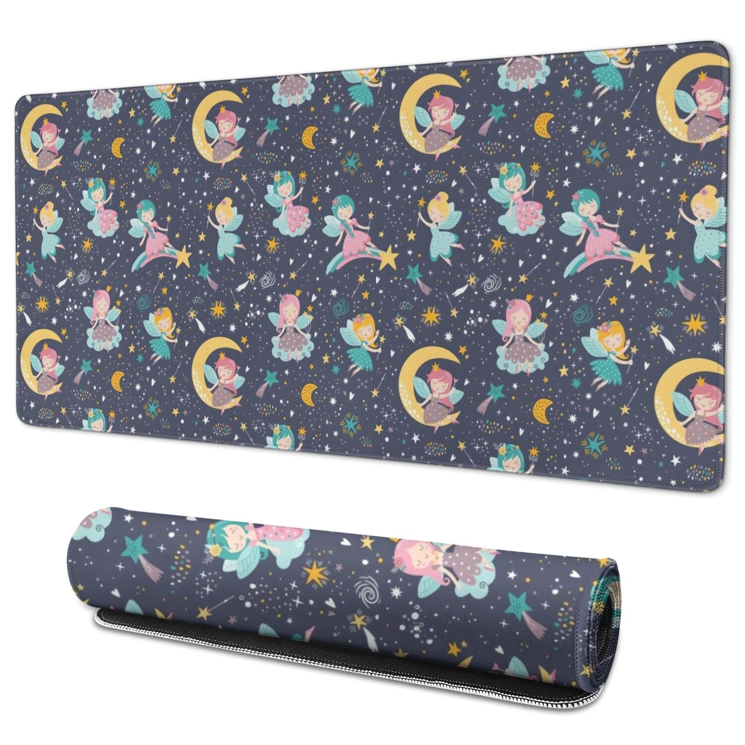 Long Mouse Pads for Desk,Star Fairy Princess Pattern Desk Mats on Top Of Desks, Desk Mouse Pad Extra Large with 3mm Non-Slip Base and Stitched Edge for Gaming,Office,Work,Home 35.4"x15.7"