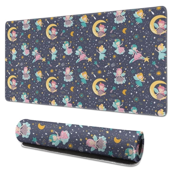 Long Mouse Pads for Desk,Star Fairy Princess Pattern Desk Mats on Top Of Desks, Desk Mouse Pad Extra Large with 3mm Non-Slip Base and Stitched Edge for Gaming,Office,Work,Home 31.5"x15.7"