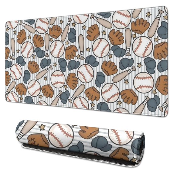 Long Mouse Pads for Desk,Striped Baseball Items Pattern Desk Mats on Top Of Desks, Desk Mouse Pad Extra Large with 3mm Non-Slip Base and Stitched Edge for Gaming,Office,Work,Home 31.5"x15.7"