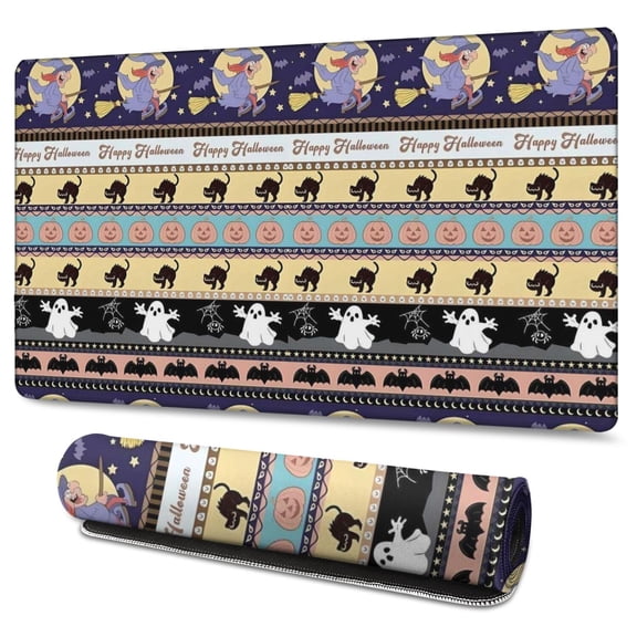 Long Mouse Pads for Desk,Striped Halloween Pattern Desk Mats on Top Of Desks, Desk Mouse Pad Extra Large with 3mm Non-Slip Base and Stitched Edge for Gaming,Office,Work,Home 47.3x23.6in