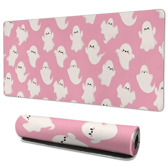 Long Mouse Pads for Desk,Sweet Ghost Halloween Pattern Desk Mats on Top Of Desks, Desk Mouse Pad Extra Large with 3mm Non-Slip Base and Stitched Edge for Gaming,Office,Work,Home 35.4x15.7in