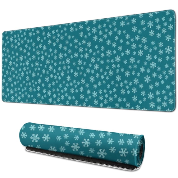 Long Mouse Pads for Desk,Teal Christmas Snowflake Pattern Desk Mats on Top Of Desks, Desk Mouse Pad Extra Large with 3mm Non-Slip Base and Stitched Edge for Gaming,Office,Work,Home 31.5x11.8in