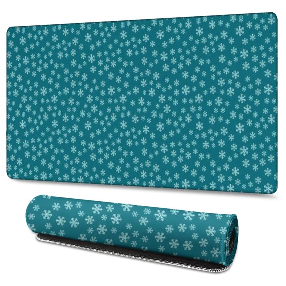 Long Mouse Pads for Desk,Teal Christmas Snowflake Pattern Desk Mats on Top Of Desks, Desk Mouse Pad Extra Large with 3mm Non-Slip Base and Stitched Edge for Gaming,Office,Work,Home 47.3x23.6in