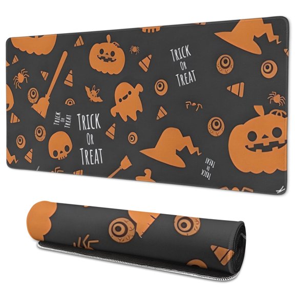 Long Mouse Pads for Desk,Trick or Treat Halloween Pattern Desk Mats on Top Of Desks, Desk Mouse Pad Extra Large with 3mm Non-Slip Base and Stitched Edge for Gaming,Office,Work,Home 35.4x15.7in