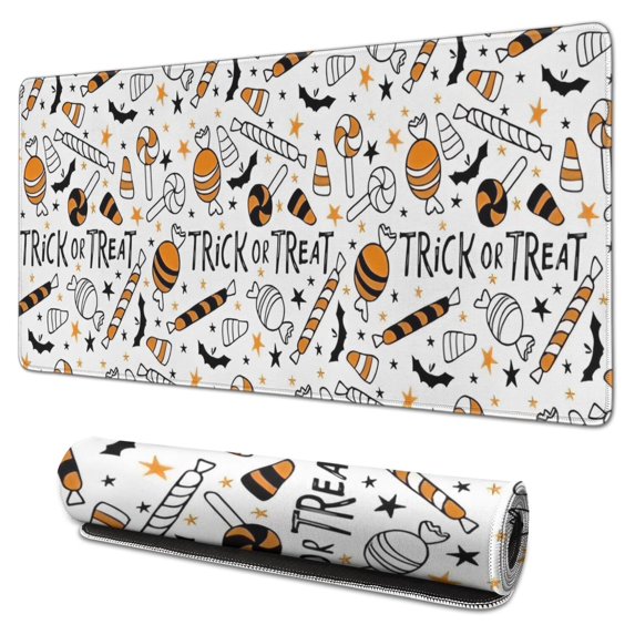 Long Mouse Pads for Desk,Trick or Treat Halloween Pattern Desk Mats on Top Of Desks, Desk Mouse Pad Extra Large with 3mm Non-Slip Base and Stitched Edge for Gaming,Office,Work,Home 31.5x15.7in