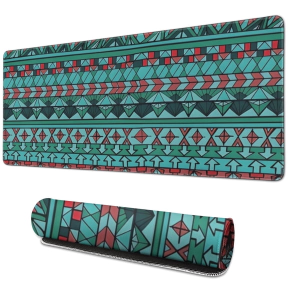 Long Mouse Pads for Desk,Turquoise Boho Tribal Triangles and Arrows Desk Mats on Top Of Desks, Desk Mouse Pad Extra Large with 3mm Non-Slip Base and Stitched Edge for Gaming,Work,Home 31.5"x11.8"