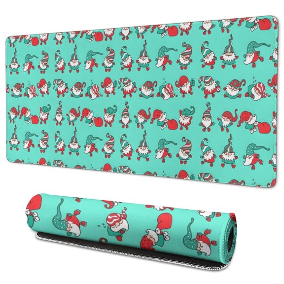 Long Mouse Pads for Desk,Turquoise Christmas Gnome Pattern Desk Mats on Top Of Desks, Desk Mouse Pad Extra Large with 3mm Non-Slip Base and Stitched Edge for Gaming,Office,Work,Home 35.4x15.7in