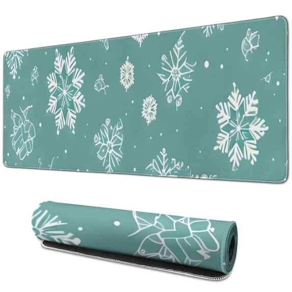 Long Mouse Pads for Desk,Turquoise Christmas Snowflake Pattern Desk Mats on Top Of Desks, Desk Mouse Pad Extra Large with 3mm Non-Slip Base and Stitched Edge for Gaming,Office,Work,Home 31.5x11.8in