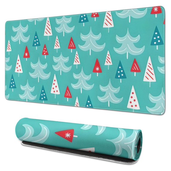 Long Mouse Pads for Desk,Turquoise Christmas Tree Pattern Desk Mats on Top Of Desks, Desk Mouse Pad Extra Large with 3mm Non-Slip Base and Stitched Edge for Gaming,Office,Work,Home 31.5x15.7in
