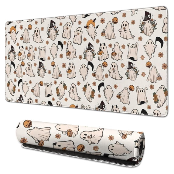 Long Mouse Pads for Desk,Vintage Ghost Halloween Pattern Desk Mats on Top Of Desks, Desk Mouse Pad Extra Large with 3mm Non-Slip Base and Stitched Edge for Gaming,Office,Work,Home 31.5x15.7in